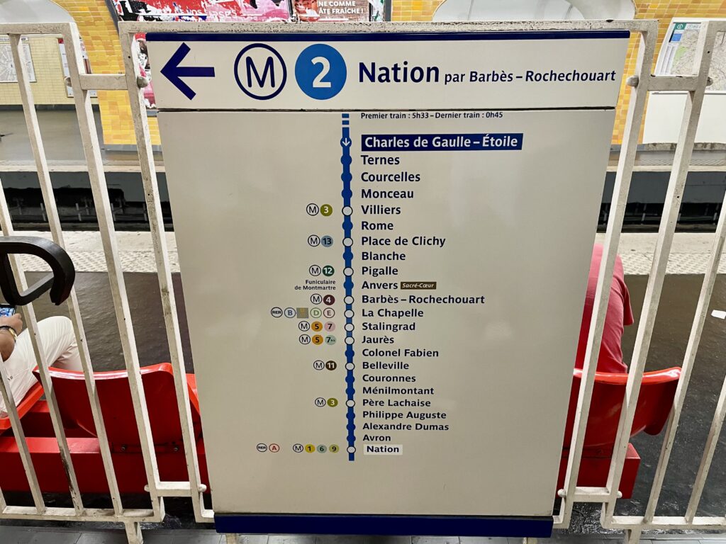 メトロ2号線「シャルル・ド・ゴール・エトワール」〜「Nation」の路線図