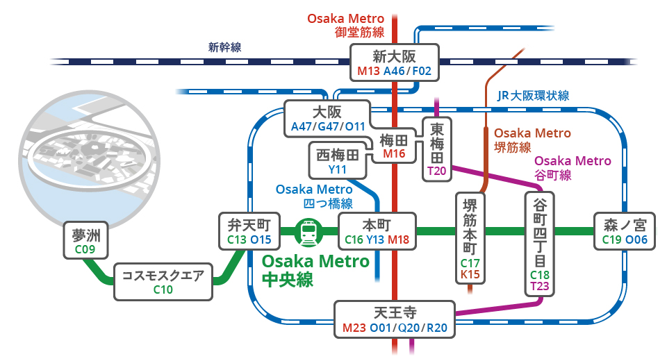 万博会場へのアクセス路線図:大阪万博公式サイトより引用